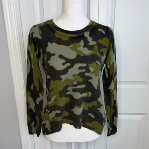 Oats Cashmere Green Camouflage Sweater Small Crew Neck Hi-Lo Camo Debra Hayburn
